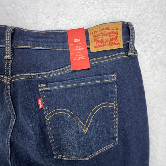 Levi's Denim - Levis 505 Straight Leg Jeans Womens 18S Dark Wash Mid Rise Blue Denim 15505-0145